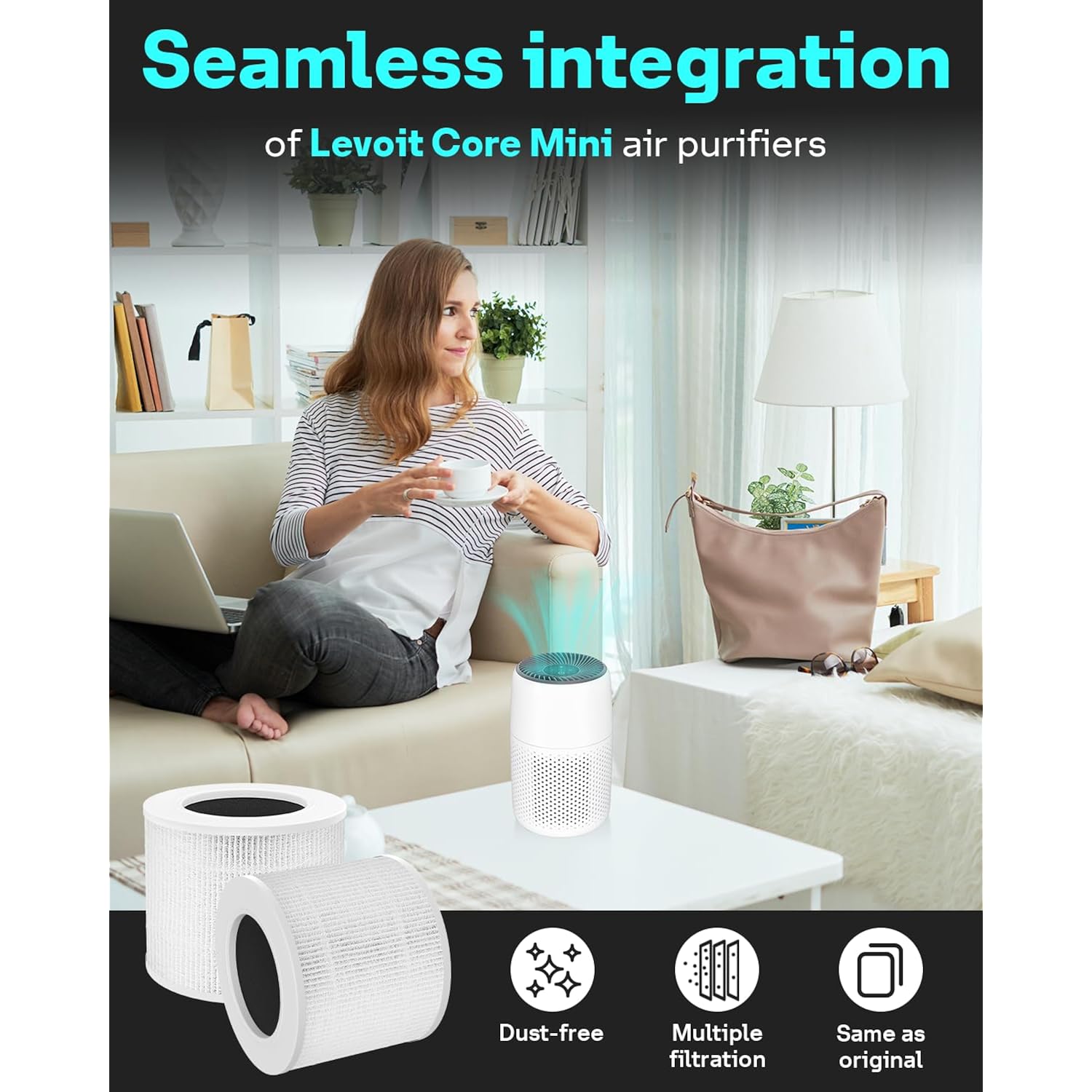 Core Mini Replacement Filter For Levoit Air Purifier, 2 Pack | True Hepa, High-Efficiency Activated Carbon. Fits Core Mini-P For Bedroom Home Dorm. Replace Part # Core Mini-Rf