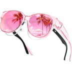 FEISEDY Fit Over Glasses Polarized Sunglasses, UV400 Protection for Driving & Outdoor Activities B0328 Transparent Pink Frame & Pink Mirror Lens