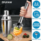 Zpufaw 6-Piece Cocktail Shaker Set 24Oz Shaker Strainer Muddler Jigger Mixing Spoon Pour Spout Bartender Kit Stainless Steel Bar Set Housewarming Gift