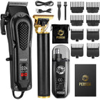 Pebsoa® Professional Men'S Hair Trimmer Set, Cordless Hair Clippers For Men, Includes A T-Shaped Trimmer And A Nose Hair Trimmer,Lcd Battery Level Display（Black）