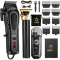 Pebsoa® Professional Men'S Hair Trimmer Set, Cordless Hair Clippers For Men, Includes A T-Shaped Trimmer And A Nose Hair Trimmer,Lcd Battery Level Display（Black）
