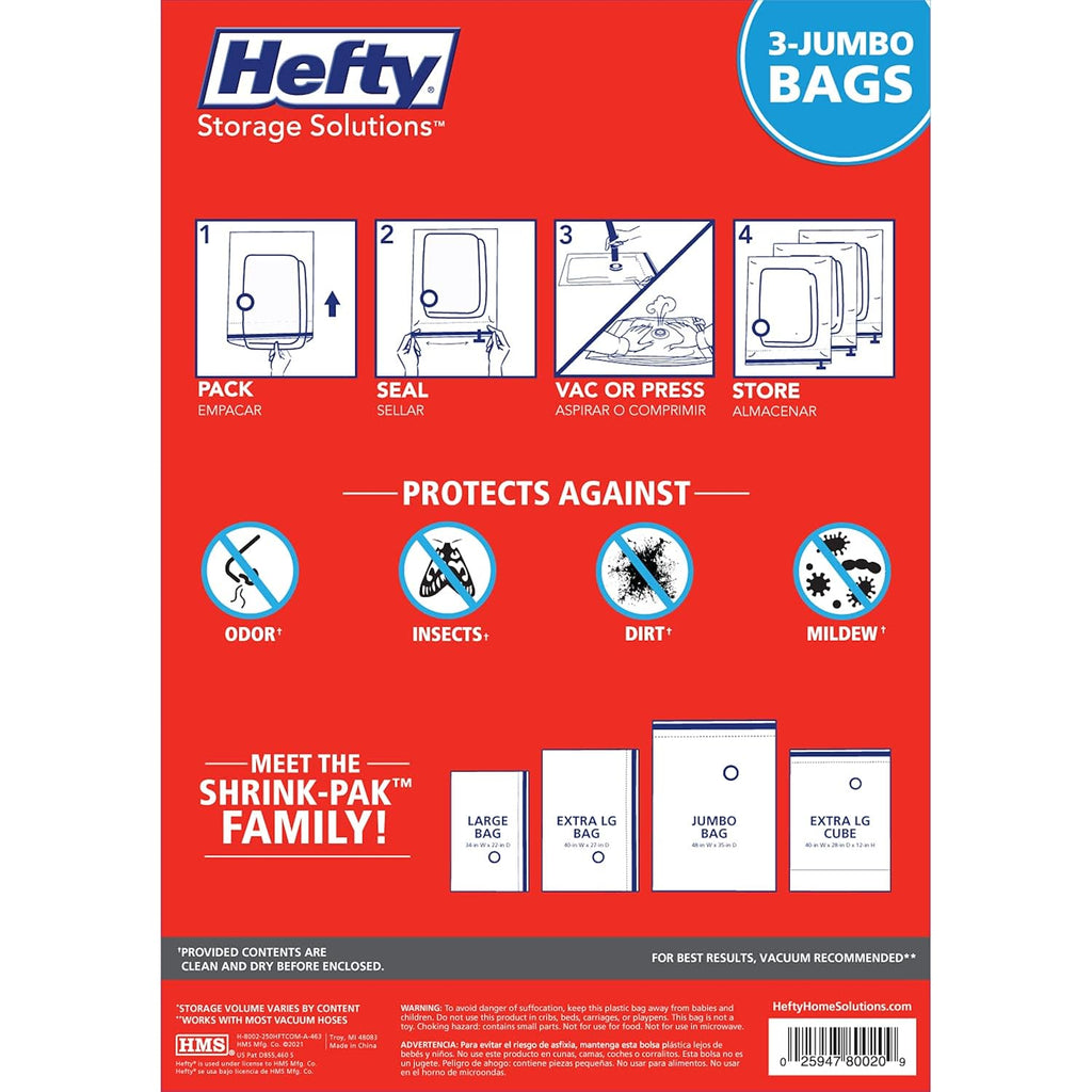 Space Bags Vacuum Storage Bags For Bedding Jumbo Compression 3 Pack Clear For Comforters Blankets (3 Jumbo/Bedding Solo)