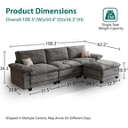 L Shaped Modular Sectional Couches For Living Room, Cloud Couch Sofa With Movable Ottoman, Comfy Chenille Couch, Seats 4, Dark Gray