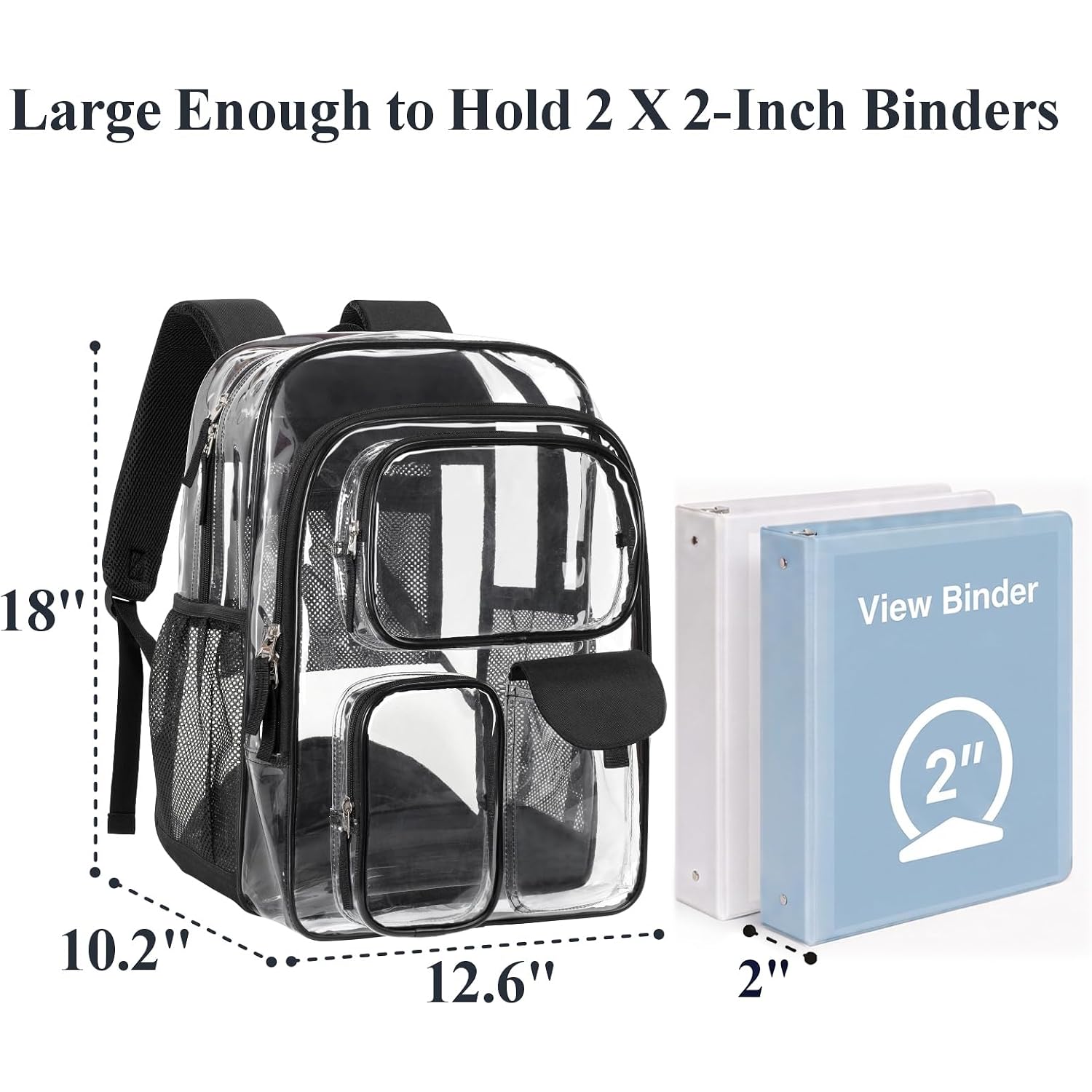 Clear Backpack For School - 18 Inch Extra Large Clear Bookbag Black | Heavy Duty Pvc, 3 Front Pockets, 2 Large Compartments, Fit 16" Laptop, 900D Oxford Base, Padded Straps And Back, Age 12+