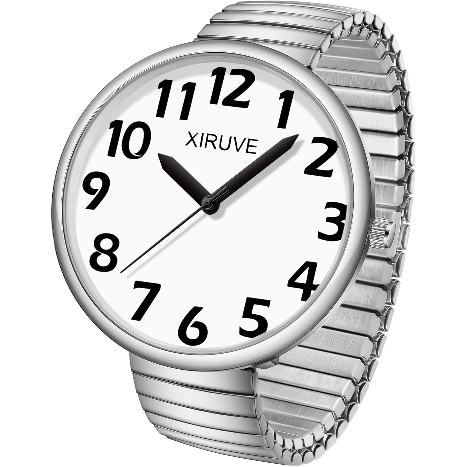 Women's Men's Super Large Face Easy to Read Dial Stainless Steel Stretch Band Bracelet Watch