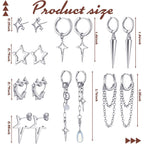 Quelay 8 Pairs Dangle Hoop Earrings for Men Women Punk Y2k Goth Gothic Tassel Chain Drop Star Moon Stud Huggie Earrings Gift