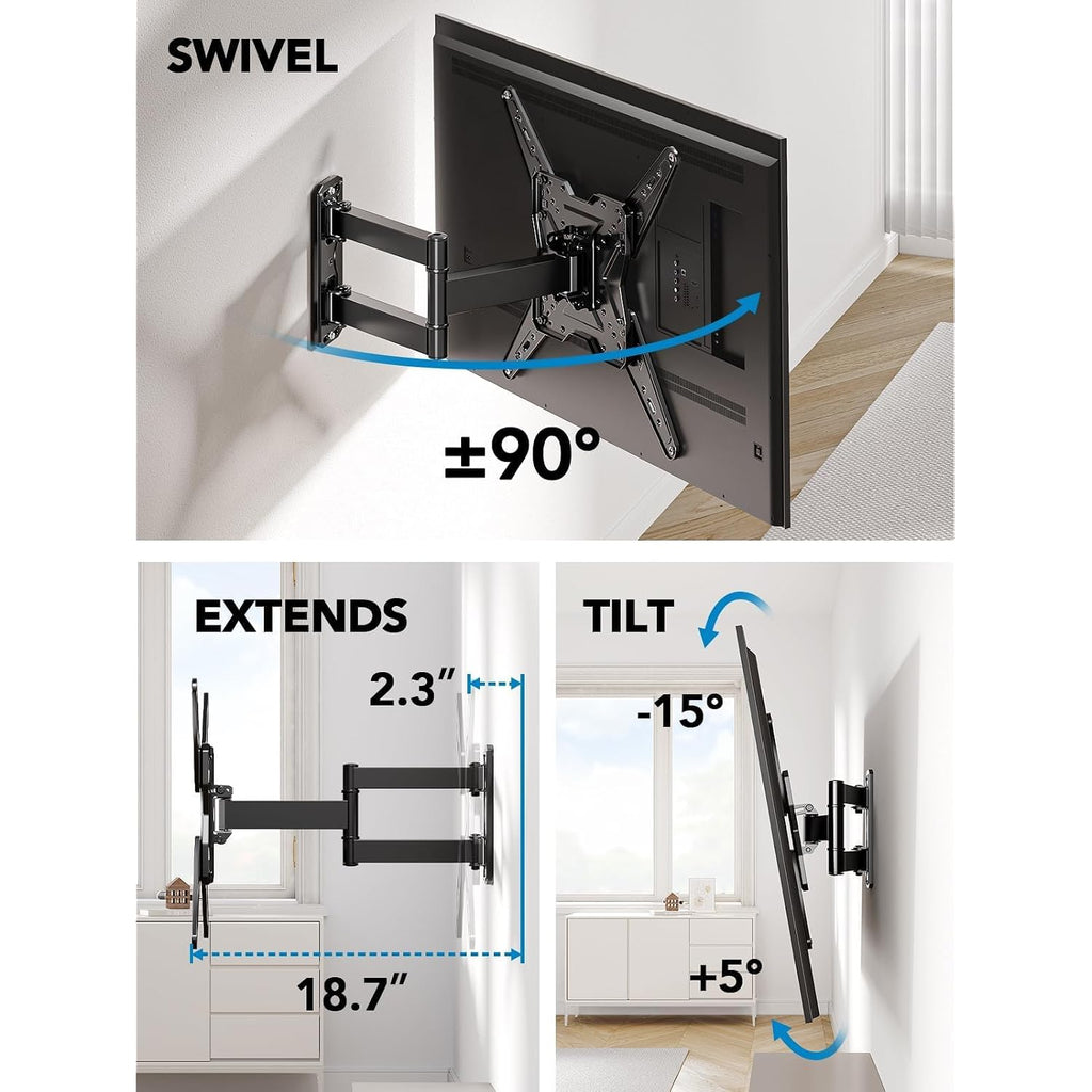 Pipishell Tv Wall Mount For Most 26 32 50 55-60 Inch Tvs, Full Motion Tv Mount With Swivel, Tilt & Extension, Single Stud Wall Mount Bracket Holds Up To 77 Lbs, Max Vesa 400X400Mm, Pimf11
