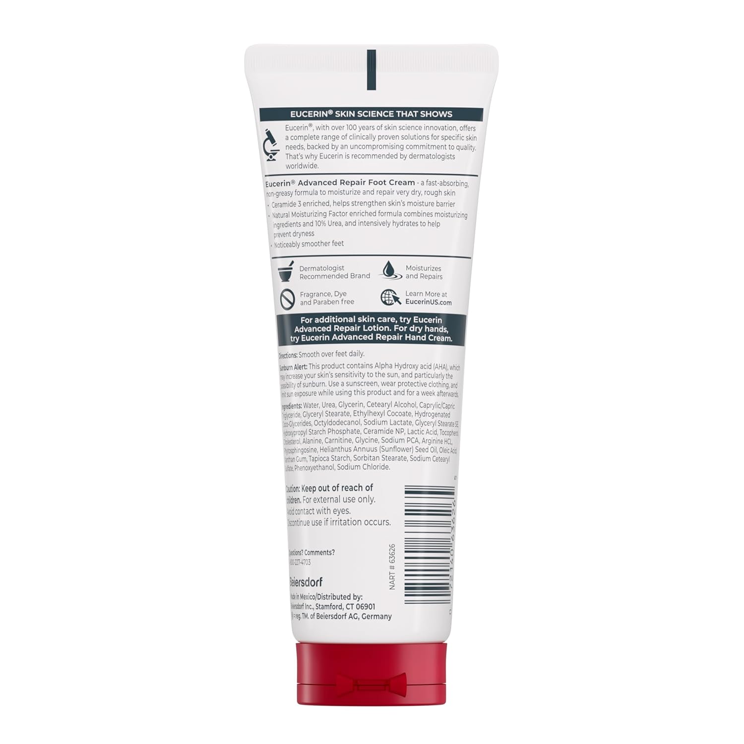 Eucerin Advanced Repair Foot Cream for Dry Feet and Heels, Repairs Very Dry, Rough Skin, Fragrance Free, Non Greasy, Fast Absorbing, Travel Size Lotion, 3 Oz Tube, Pack of 3
