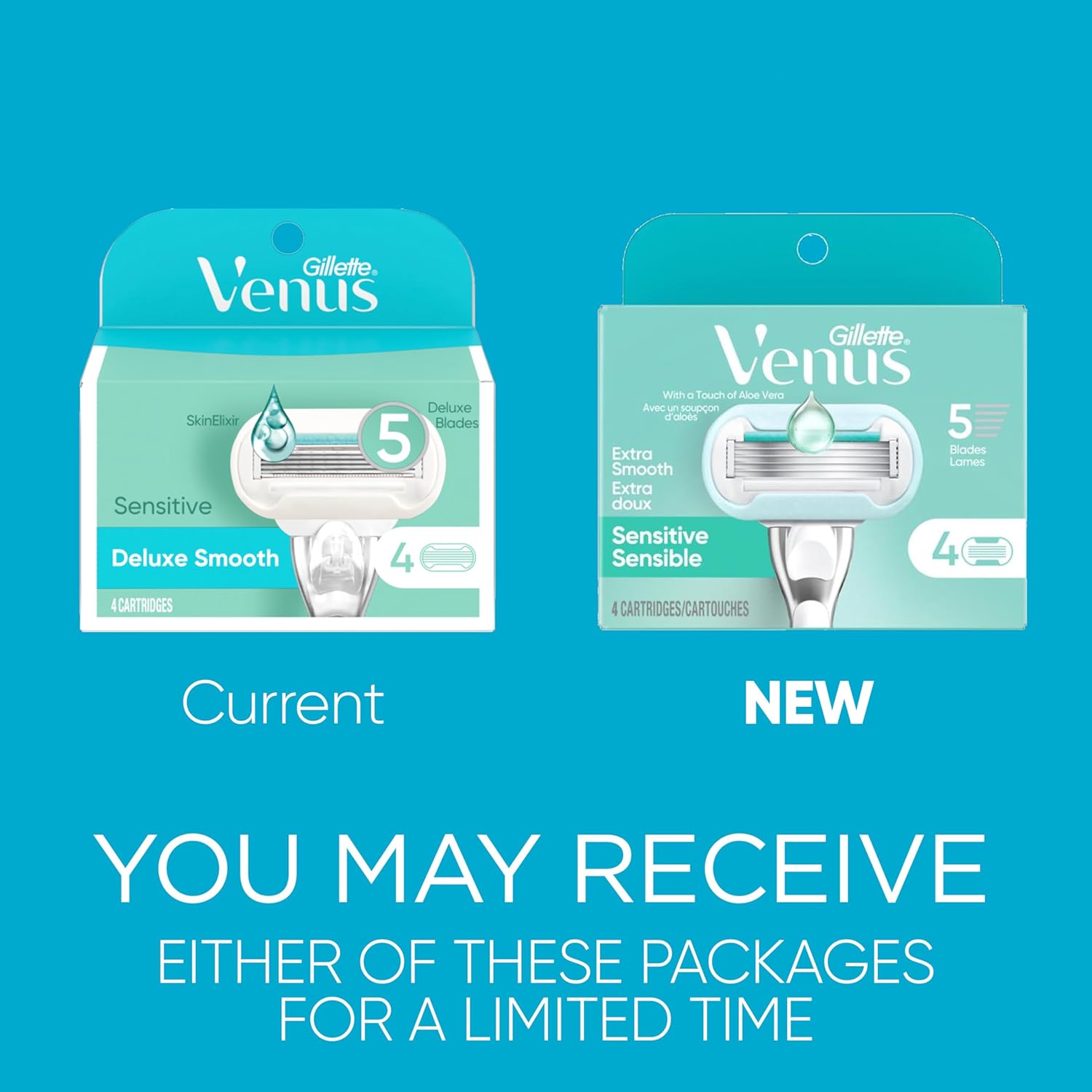 Venus Deluxe Smooth Sensitive Women's Razor Blade Refills, 4 Count, Holiday Gifts for Women