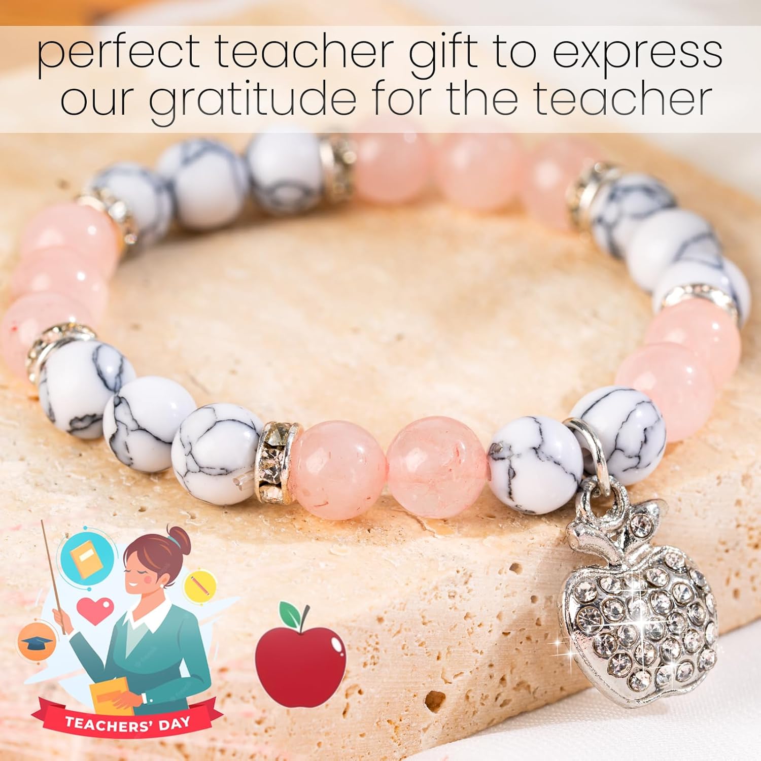 VICKHU Teacher appreciation gifts,Natural Stone teacher Bracelet gifts for women,thank you gifts for teacher meaningful gifts for women with gift message card