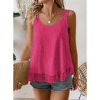 Womens Tank Tops Flowy Sleeveless Summer Boho Tank Top for Women Casual Crewneck Strap Lace Camisole Shirts
