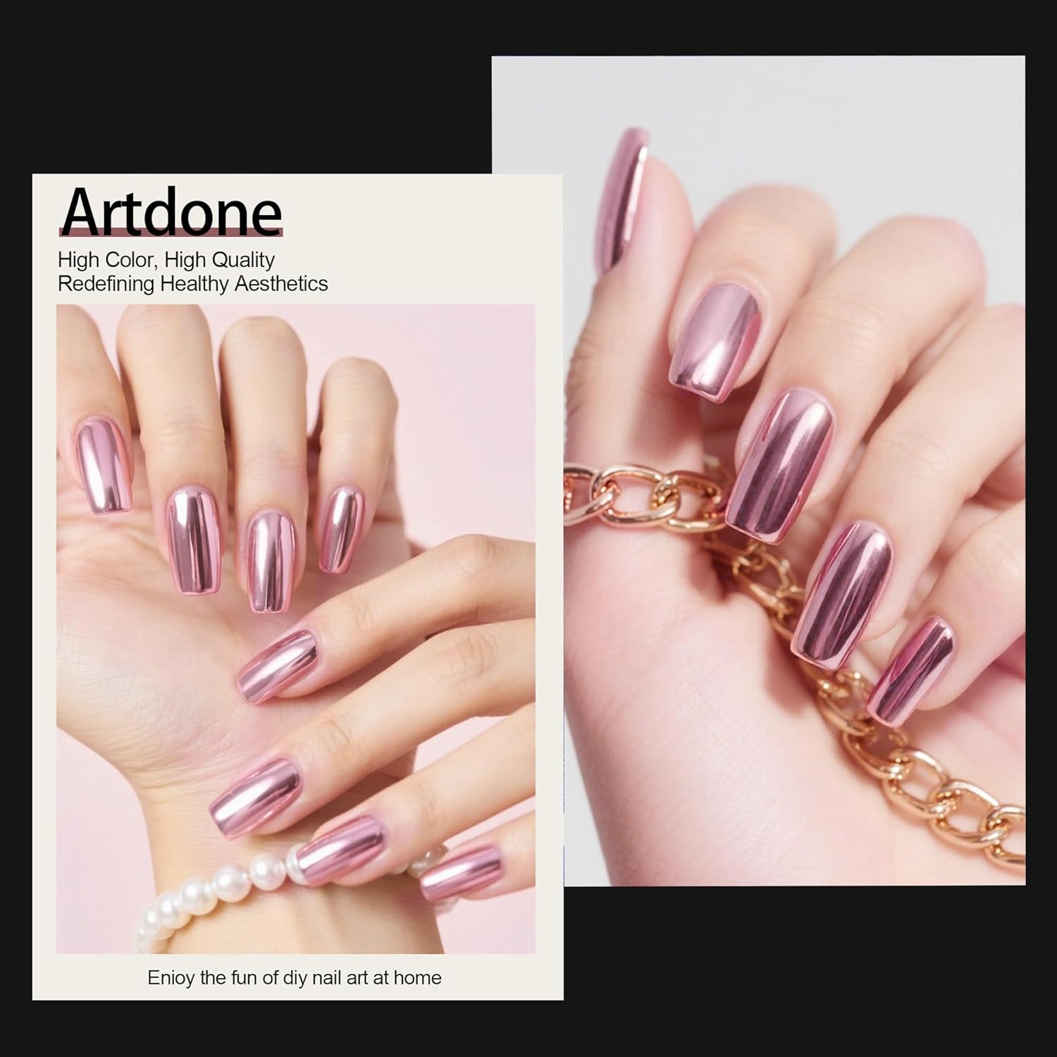 Artdone 16Jars Chrome Nail Powder Magic White Pearl Kit Colored Mirror Effect Silver Gold Metallic Stuff Holographic Dip Nail Pigment Powder For Resin Craft & Nail Art Accessories Decoration Supplies