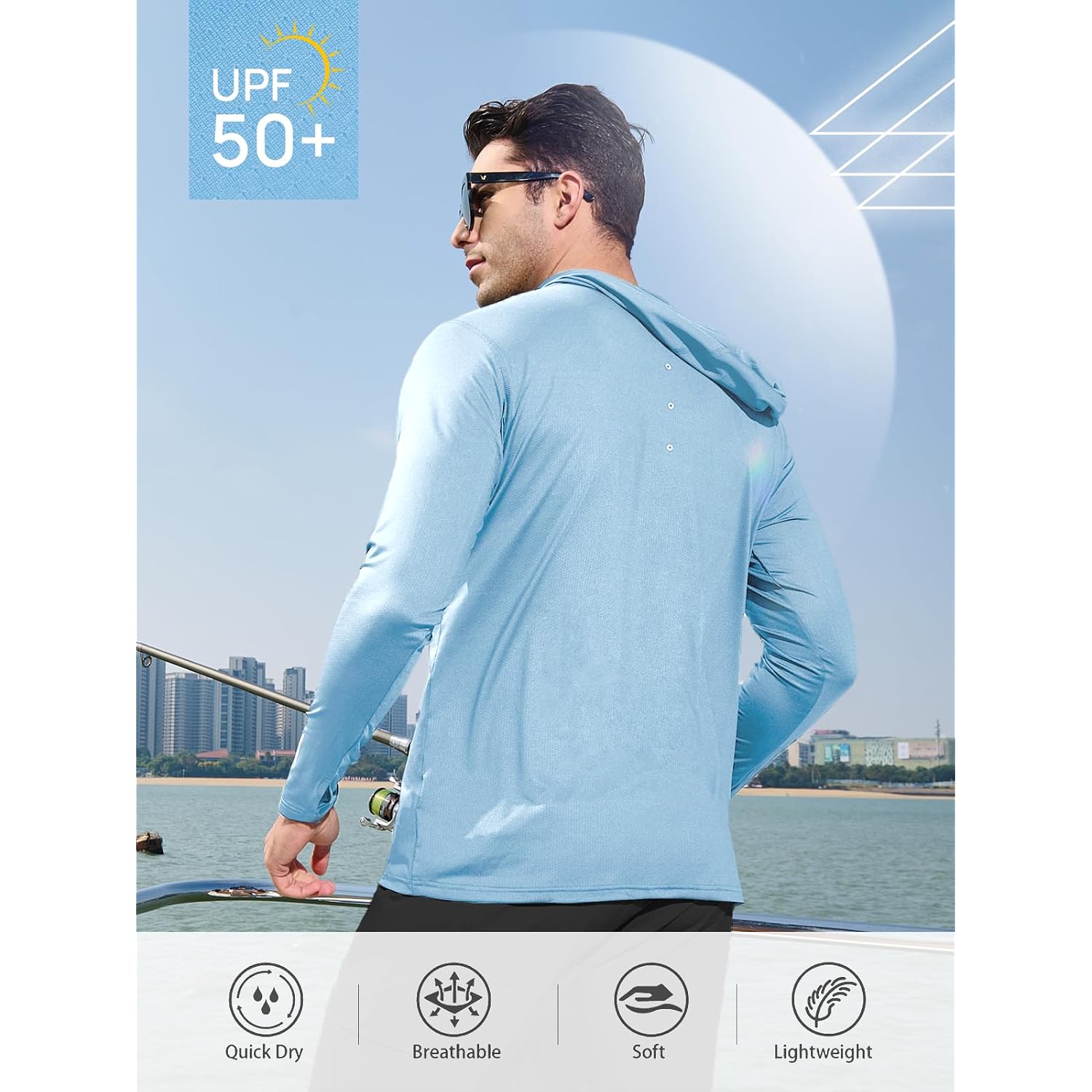 Northyard Men'S Sun Protection Shirt Upf 50+ Hoodie Long Sleeve Fishing Swim Rash Guard Shirts Uv Spf Lightweight Running