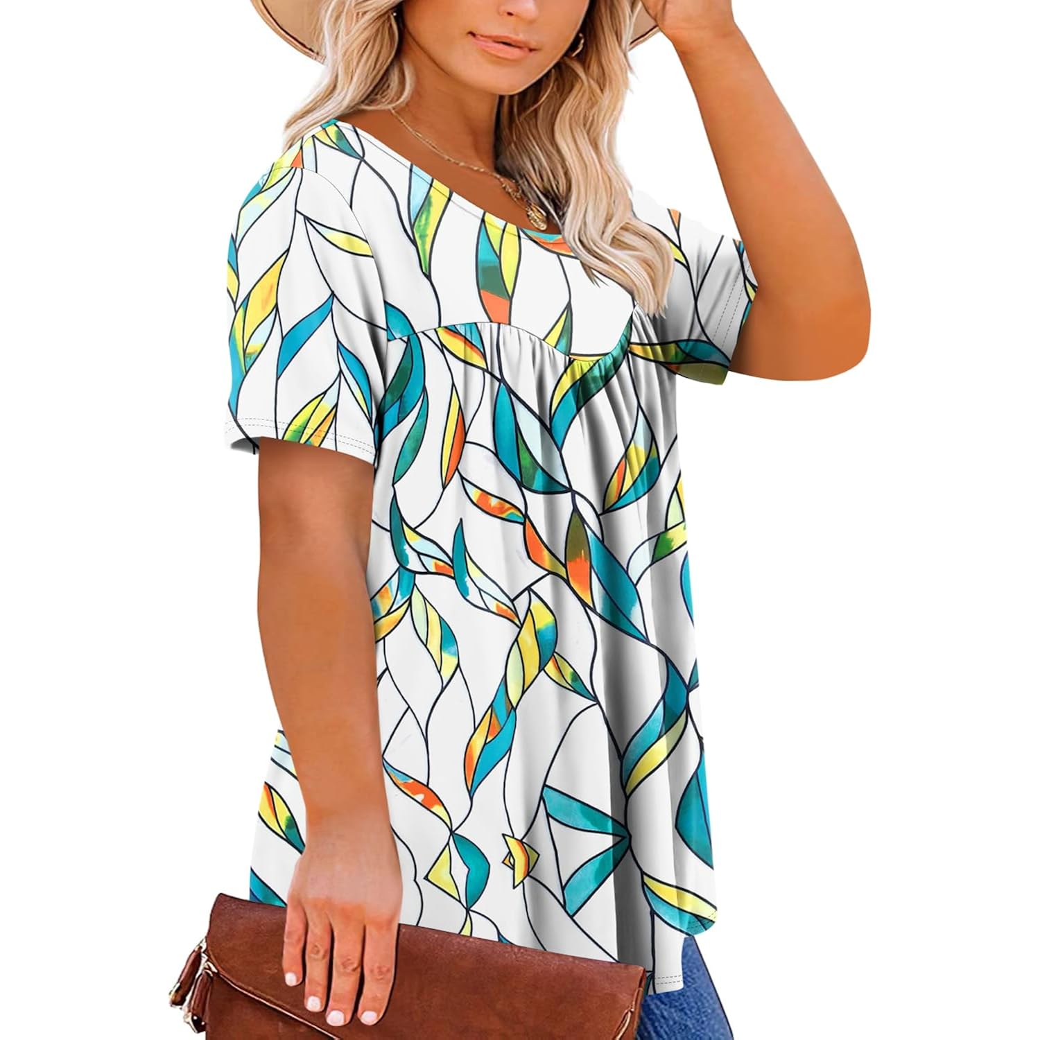 Plus Size Tops For Women Casual Summer Crew Neck Tunics Short Sleeve Loose Shirts Blouses 1X-5X