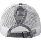 Woman Man Ponytail Baseball Cap - US Flag Breathable Mesh Outdoor Golf Sun Hat for Summer Gray