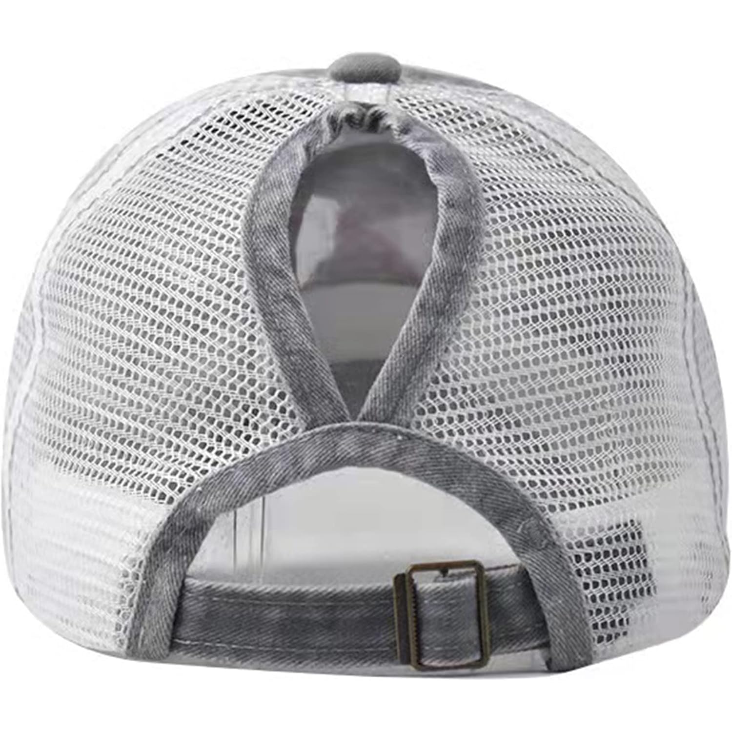 Woman Man Ponytail Baseball Cap - US Flag Breathable Mesh Outdoor Golf Sun Hat for Summer Gray