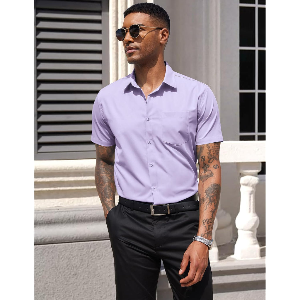 Coofandy Men'S Short Sleeve Casual Button Down Shirt Business Untucked Dress Shirts With Pocket