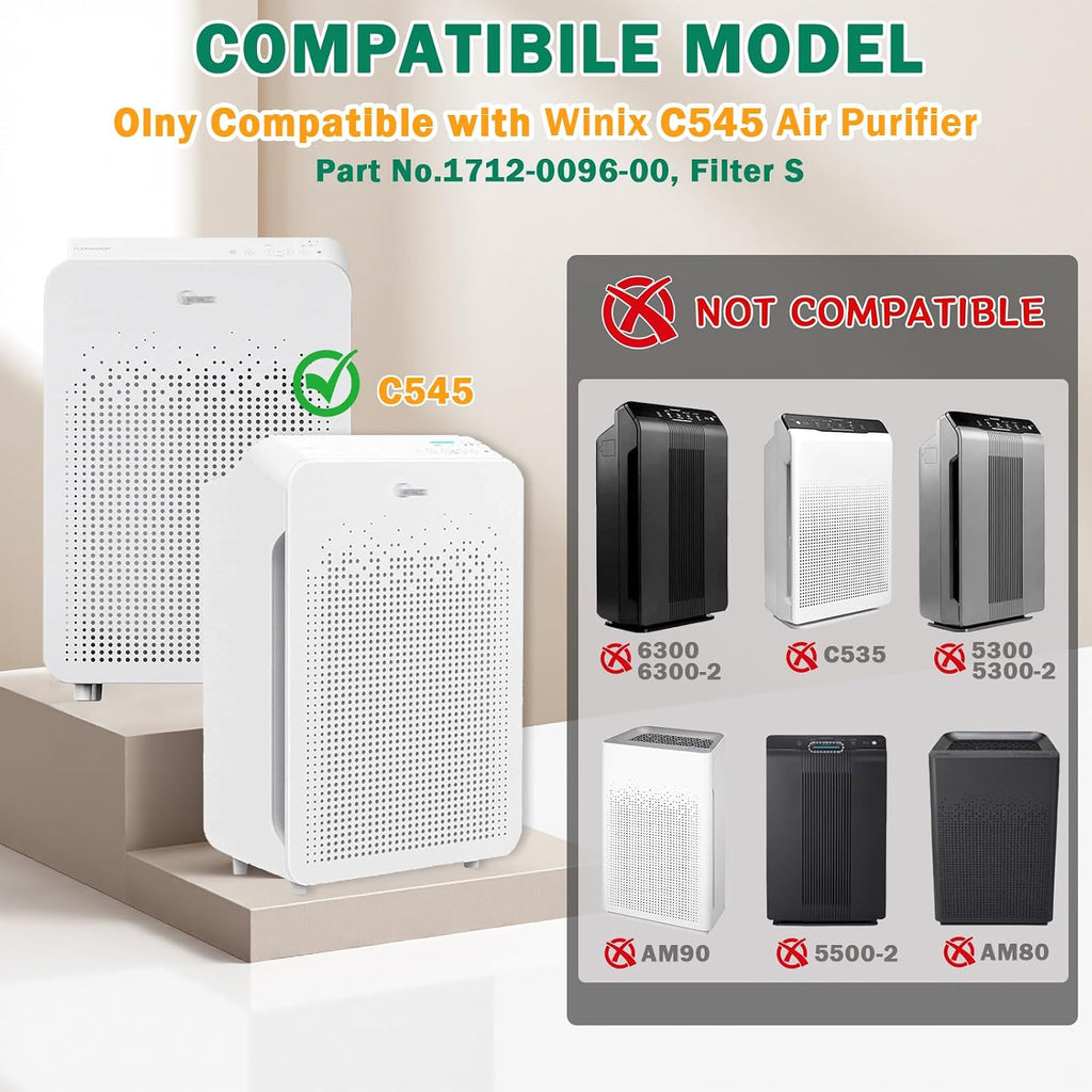 4 Pack C545 True Hepa Replacement Filter S Compatible With Winix C545 Air Purifier, C545 Hpea Filter S Only, Part Number 1712-0096-00
