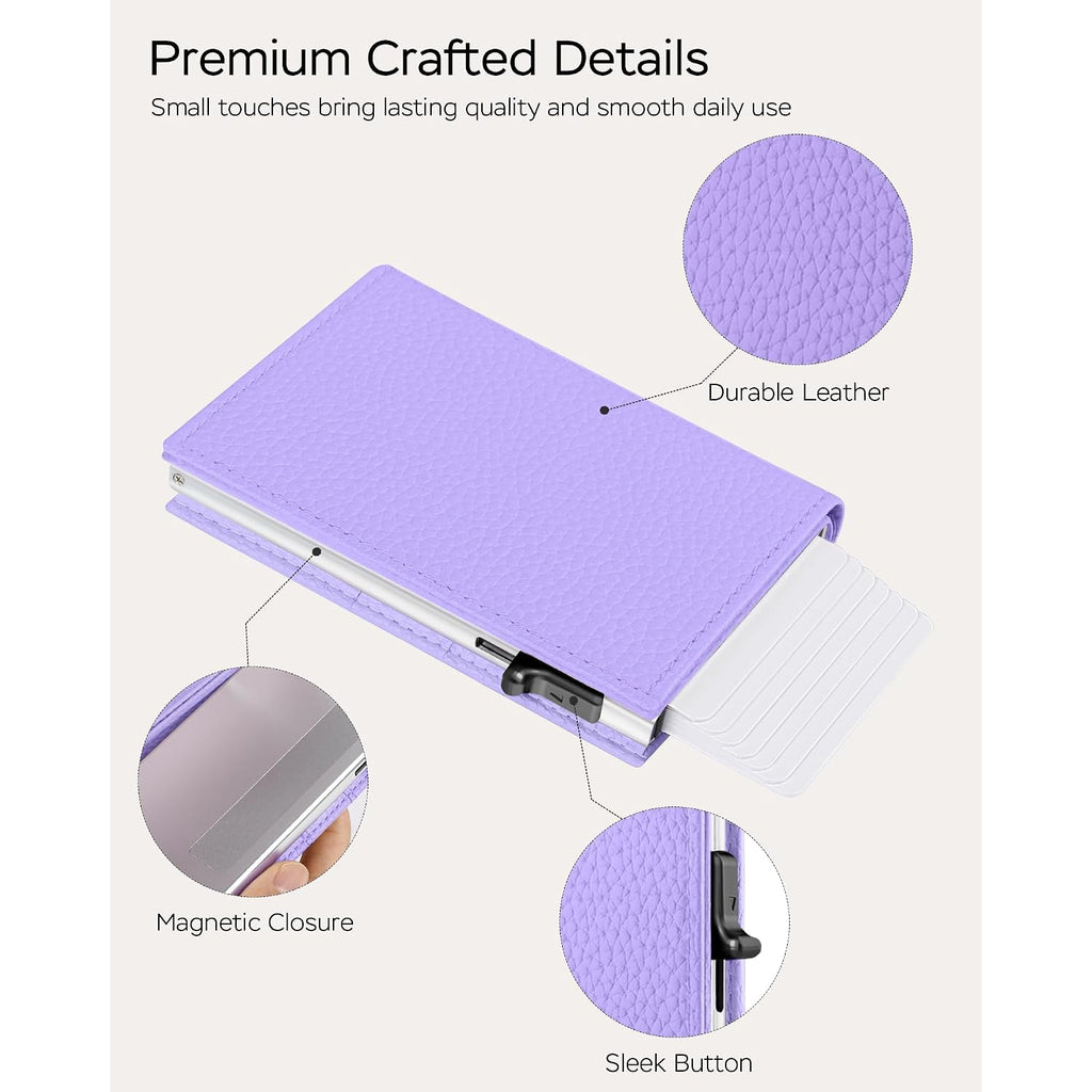 Rfid Wallet Women - Small Slim Trifold Leather Wallet With Metal Pop Up Card Holder, 2026 Trendy Lavender Purple, Holds 11 Cards 10+ Bills, Id Window Cash Slot, Gift For Her
