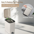 Small Bathroom Trash Can With Lid Slim Soft Close Garbage Can Step Wastebasket Container Trash Bin For Office Bedroom Kitchen Living Room (1.9 Gallon Cream)