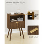 Nightstand,Modern Bedside Table With Storage Drawer And Open Wood Shelf, For Living Room, Bedroom And Small Spaces, Accent Night Stand With Solid Wood Legs, Easy Assembly,Walnut Brown