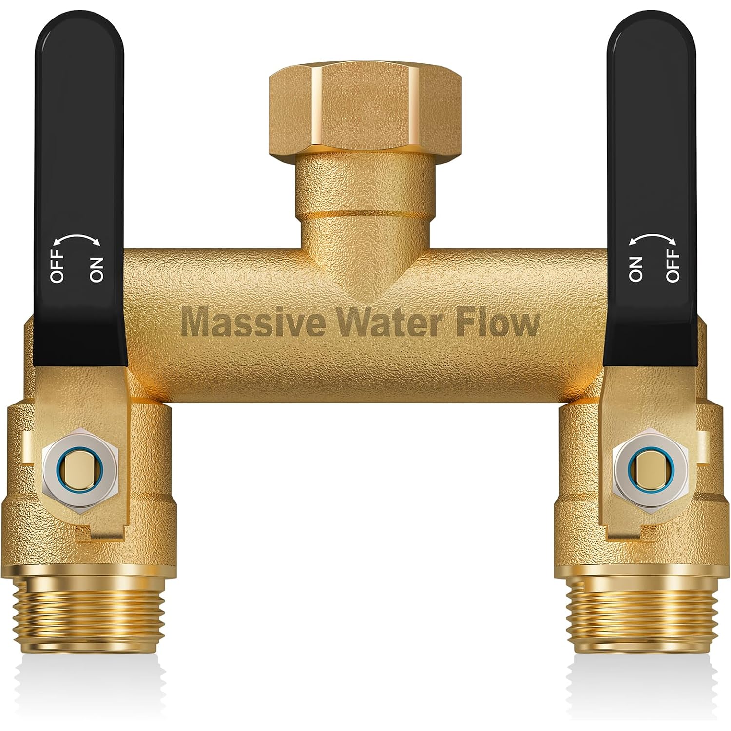 Hose Splitter 2 Way Heavy Duty, Full Flow Garden Hose Splitter With 2 Long Metal Handles, Brass Rust And Freeze Resistant Water Hose Bib Splitter, T Adapter Connector With 3/4 - Inch Ght Thread（Black）