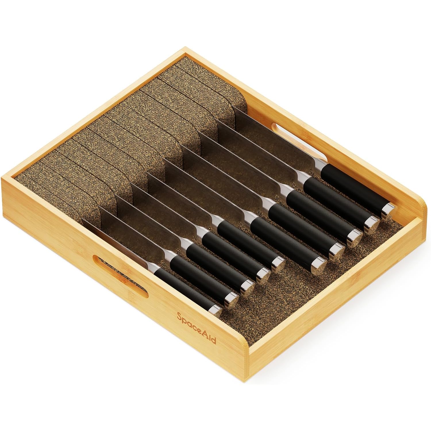 Spaceaid Large Knife Drawer Organizer Bamboo Insert Dock, Kitchen Steak Knives Holder Organizers Block For Drawer In Storage Organization (Large)