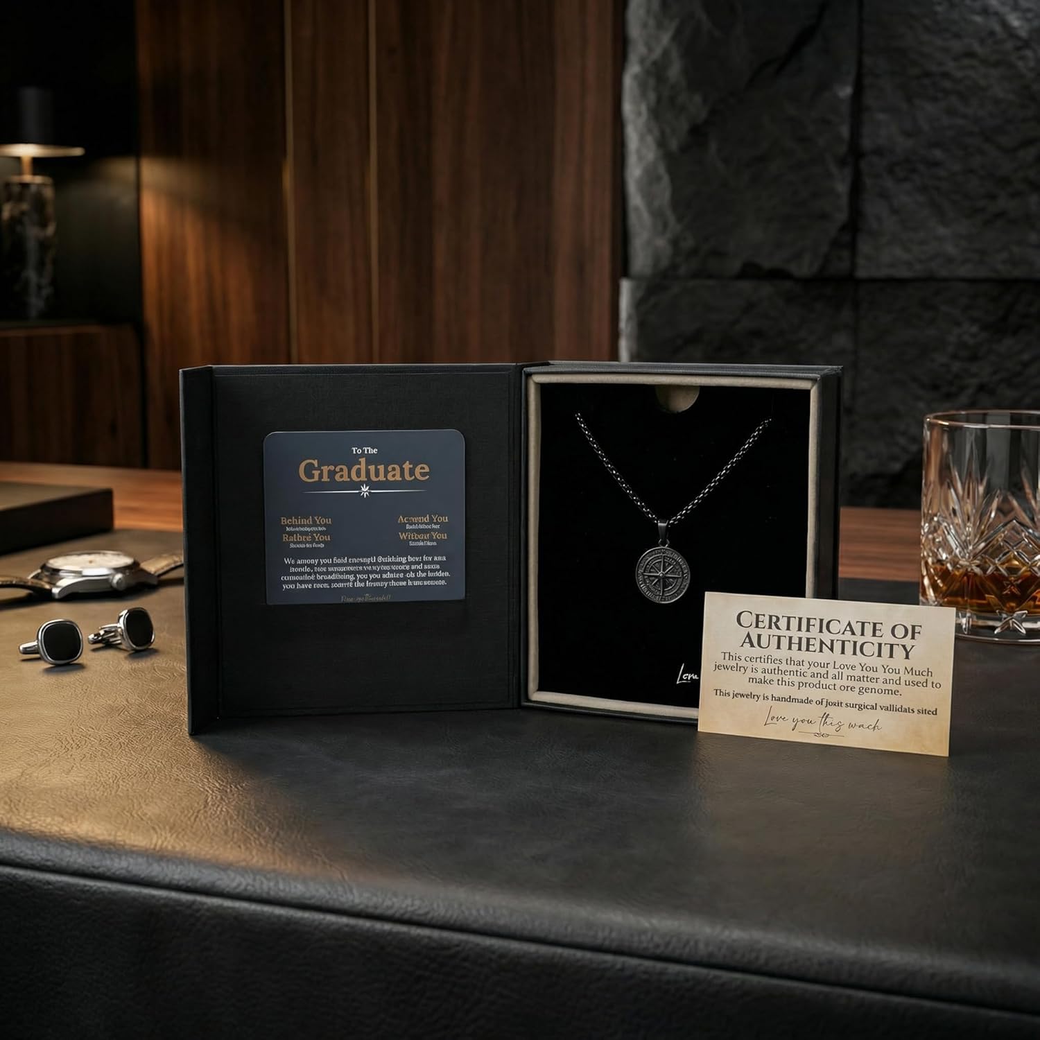 Love You This Much Compass Necklace - Graduate Gift for Him, Best Graduation Gift