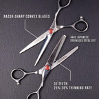 Katana Classic Professional 6.5" Shear Set By Tokko Shears, Premium 440C Japanese Steel Regular And Thinning Scissors For Barbers And Salon Professionals
