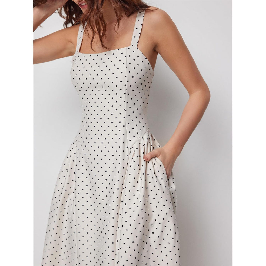 Cider Womens Polka Dots Summer Casual Dresses Square Neck Sleeveless Midi A Line Elegant Dress
