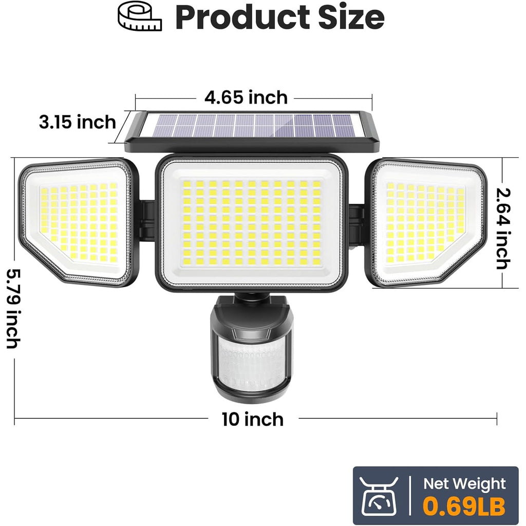 Onforu 4500Lm Solar Lights Outdoor, 3 Heads Security Lights With Remote Control, Ip65 Waterproof Motion Sensor Lights, 3 Modes Flood Lights For Wall, Porch, Yard, Outside, 2 Pack