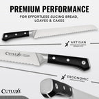 Cutluxe Bread Knife – 10" Serrated Knife For Homemade, Sourdough Bread – Forged High Carbon German Steel – Full Tang & Razor Sharp – Ergonomic Handle Design – Artisan Series