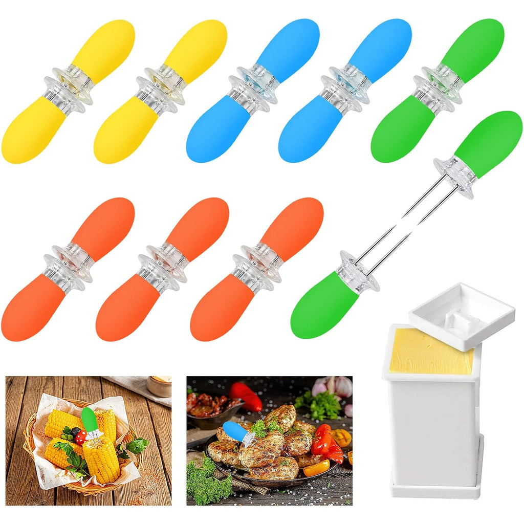 18 Pcs Stainless Steel Corn Cob Holders With Silicone Handle & Convenient Butter Spreading Tool