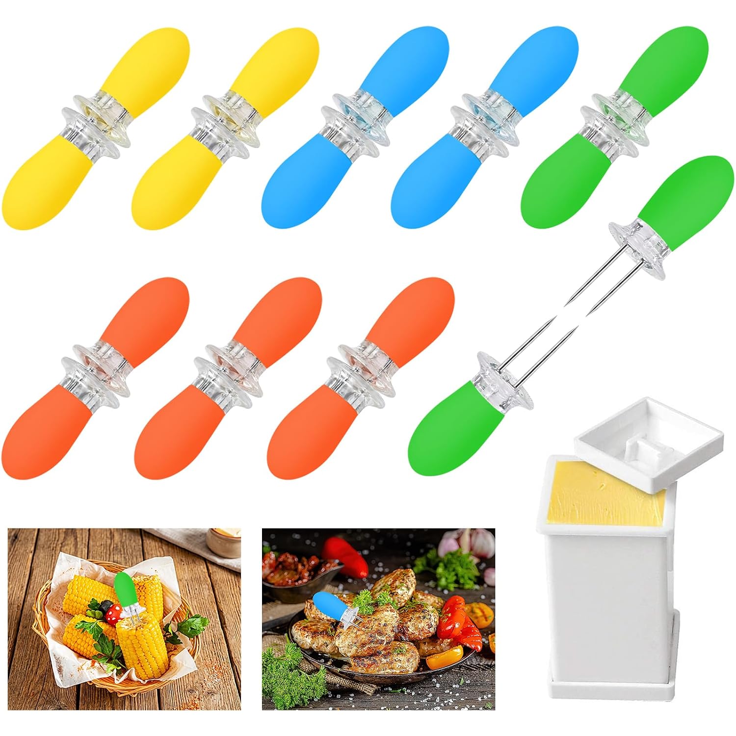 18 Pcs Stainless Steel Corn Cob Holders With Silicone Handle & Convenient Butter Spreading Tool