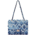 Women Small Shoulder Bags Quilted Crossbody Distressed Jean Denim Purse Evening Bag Clutch Handbag | Distressed Denim, Chic Chain Strap, Secure Twist-Lock, Multiple Pockets, Versatile Wear