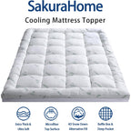 Mattress Topper Short Queen Rv Size, Cooling Extra Thick Breathable Viscose Made From Bamboo Mattress Pad, Soft Quilted Fitted Mattress Cover With 1000 Gsm Down Alternative Fill (8-21”Deep Pocket)