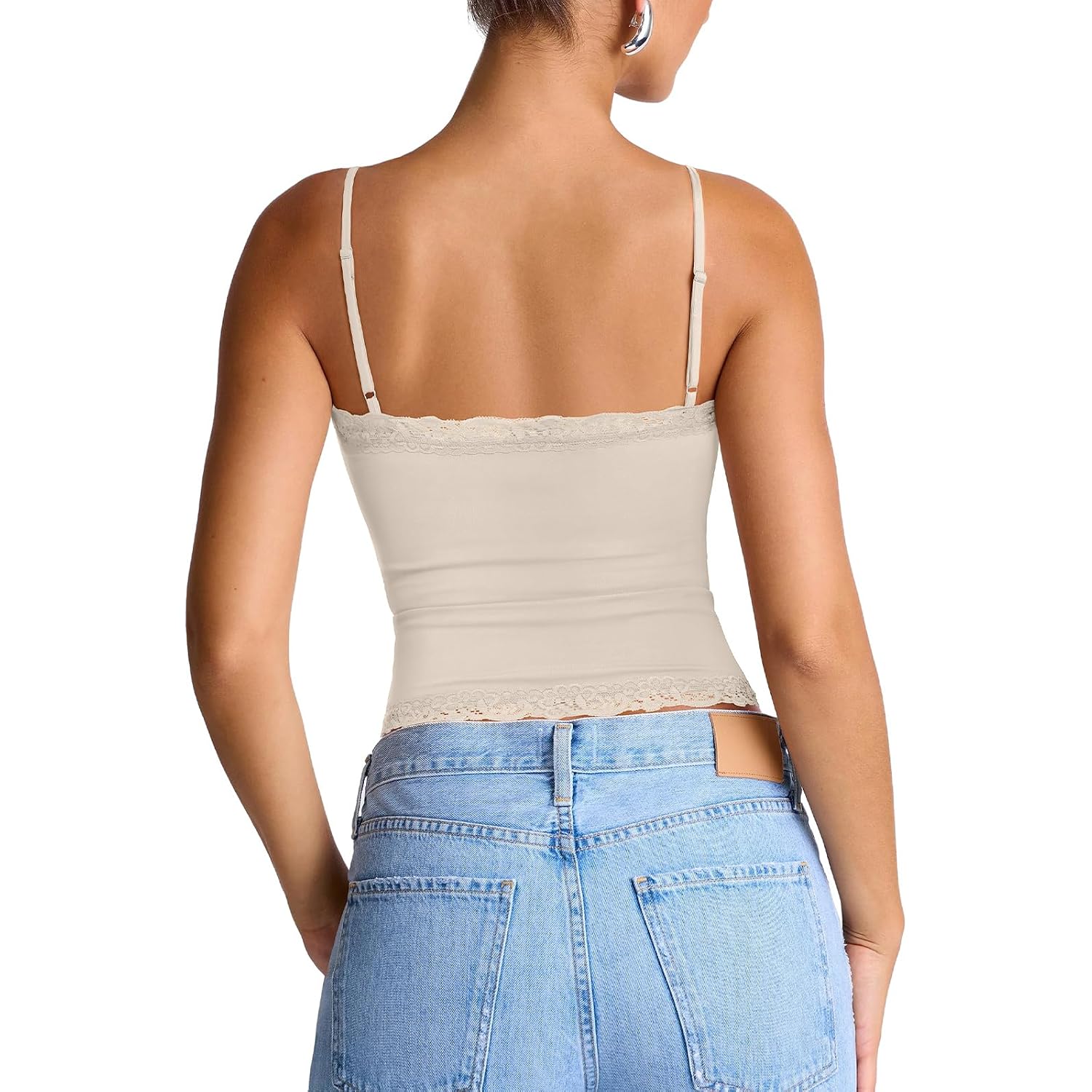 PINKMSTYLE Women's Sexy Square Neck Lace Cami Tank Tops Fitted Double Lined Sleeveless Crop Spaghetti Strap Summer Y2k Tops