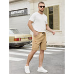 Plepan Men'S Casual Cargo Shorts Classic Stretch Waist Drawstring Outdoor Work Shorts With 6 Pockets