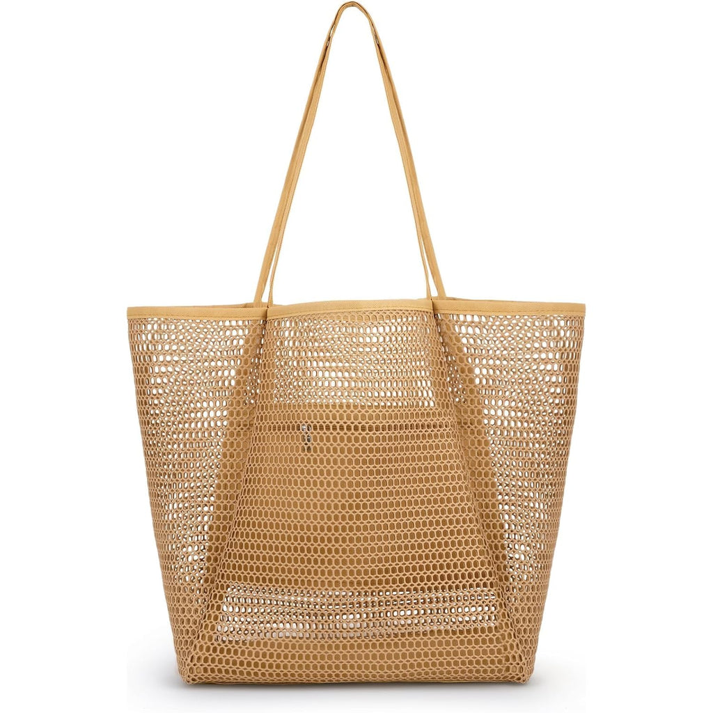 Iioscre Beach Bag for Women, Causal Hobo Pool Bags with Zipper Inner Pocket, Foldable Swim Tote Bag for Vacation Essentials