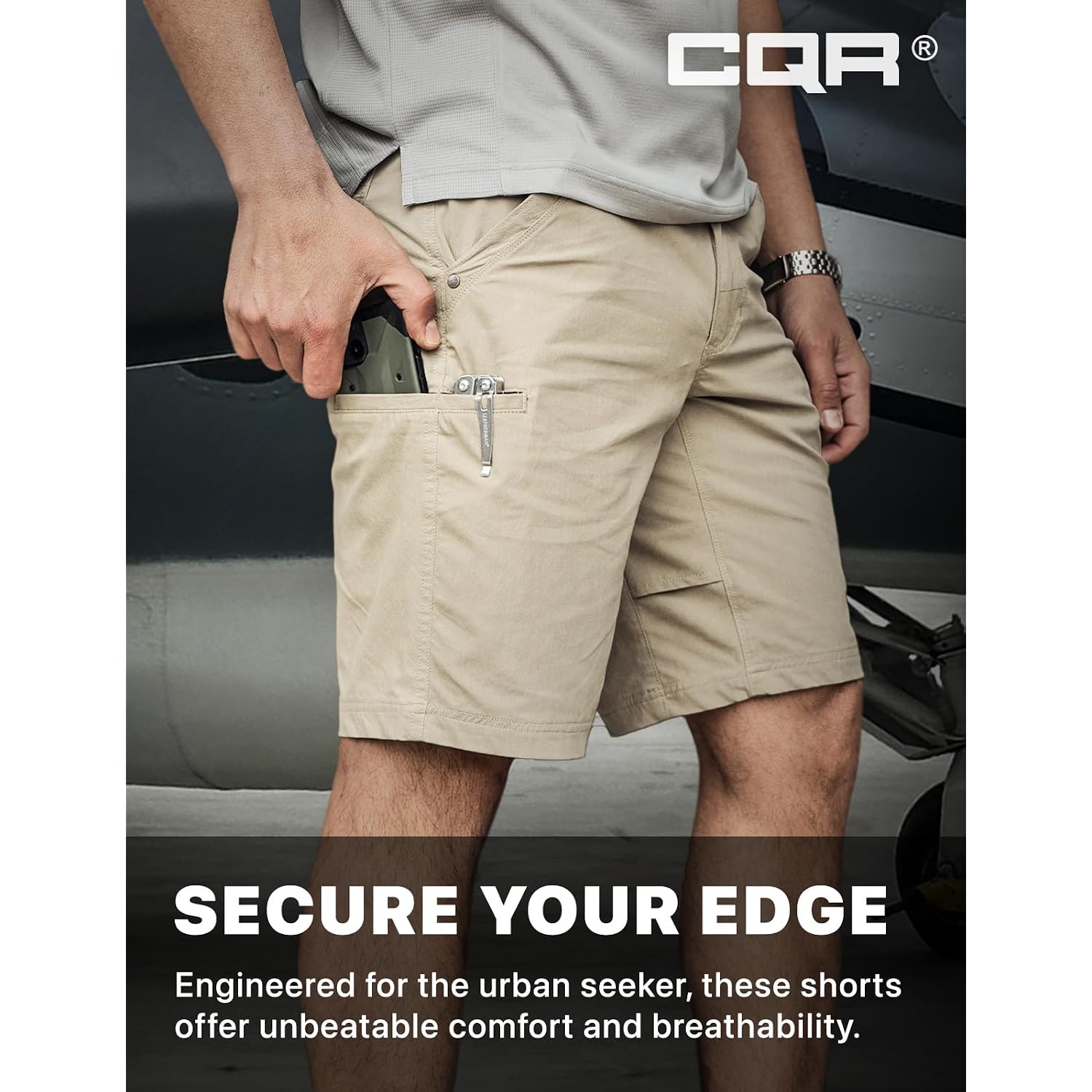 Cqr Men'S Stretch Utility Shorts, Lightweight Quick Dry Casual Shorts, Hiking Golf Cargo Shorts With Zipper Pockets