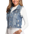 Miss Moly Women'S Ripped Denim Vest Cropped Distressed Classic Sleeveless Jean Vest Jackets With Flap Pockets
