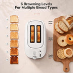 Keenstone Toaster 2 Slice, Retro Wide Slot Stainless Steel Toaster With 6 Browning Levels, Reheat & Defrost, For Bagel, Toast, Bread, Kitchen Essentials, Removable Crumb Tray, White