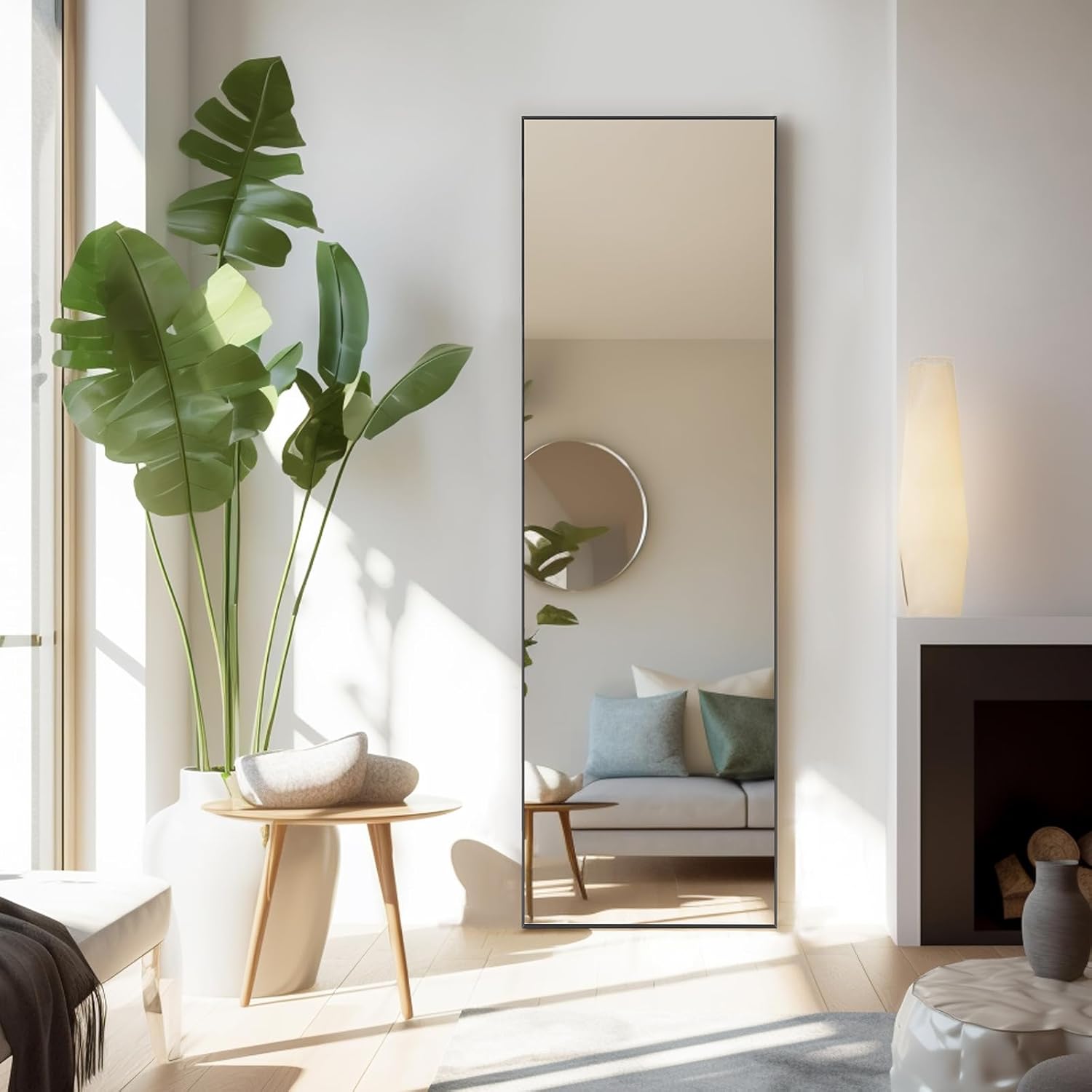 Mirror Full Length, Upgraded 16"x59" Body Wall Mirrors with Shatter-Proof Glass, Floor Standing, Hanging or Leaning, Tall Mirror with Stand Aluminum Alloy Frame for Bedroom, Black