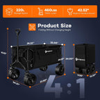 Originsure 220L Collapsible Wagon Cart Foldable, 460Lbs Load Capacity Heavy Duty Folding Beach Wagons With Big All-Terrain Wheels, Utility Carts For Groceries, Shopping, Camping, Sports - Black