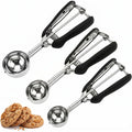 Cookie Scoop Set, 3Pcs Ice Cream Scoop, Cookie Scoops For Baking Set Of 3, 18/8 Stainless Steel Cookie Scooper For Baking, Ice Cream Scooper With Trigger Release, Cookie Dough Scoop With Non-Slip Grip