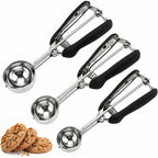 Cookie Scoop Set, 3Pcs Ice Cream Scoop, Cookie Scoops For Baking Set Of 3, 18/8 Stainless Steel Cookie Scooper For Baking, Ice Cream Scooper With Trigger Release, Cookie Dough Scoop With Non-Slip Grip