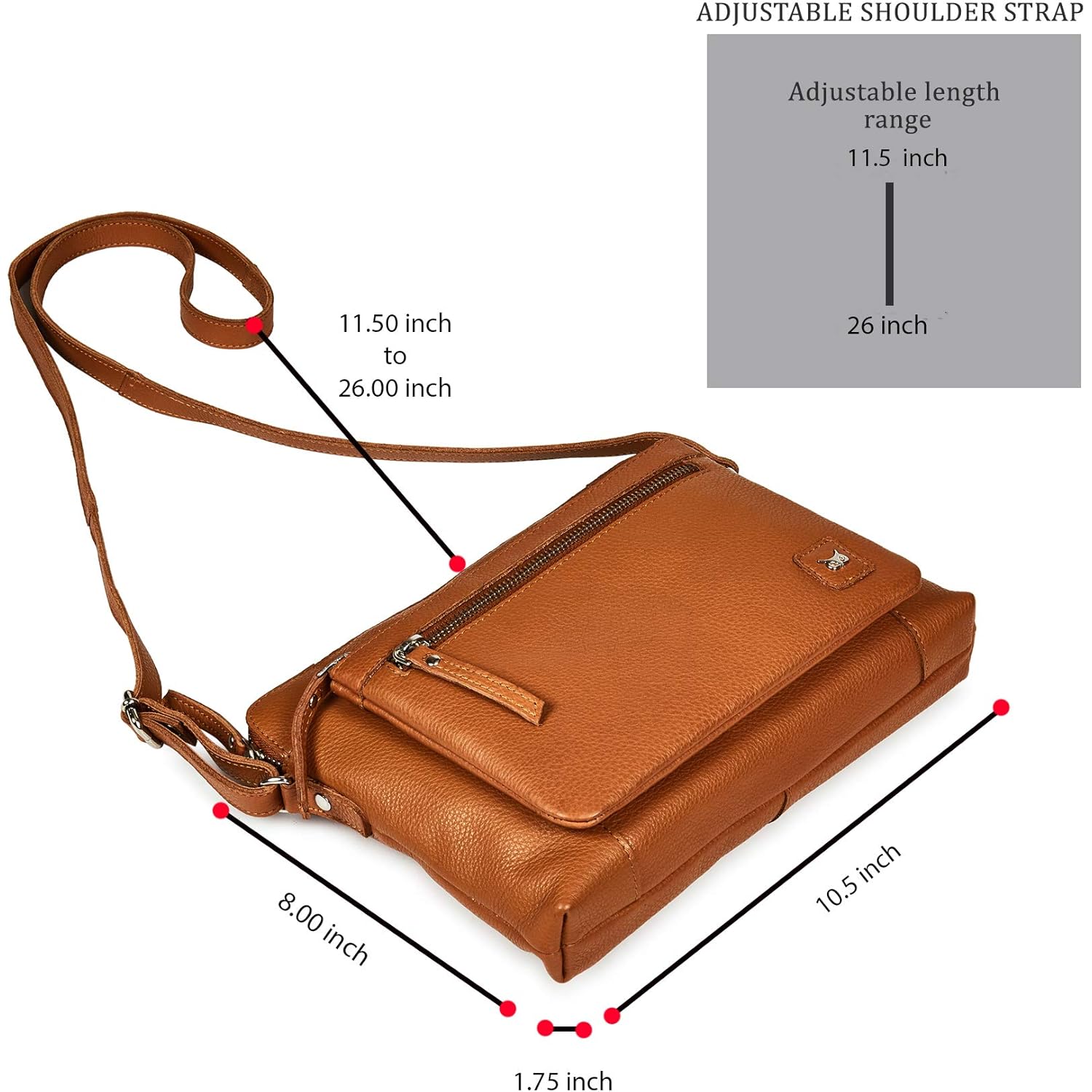 Leather Crossbody Bags for Women Small Soft Genuine Pebbled Sling Shoulder Handbag Crossover Purse with Full Adjustable Strap (Cognac Nappa)