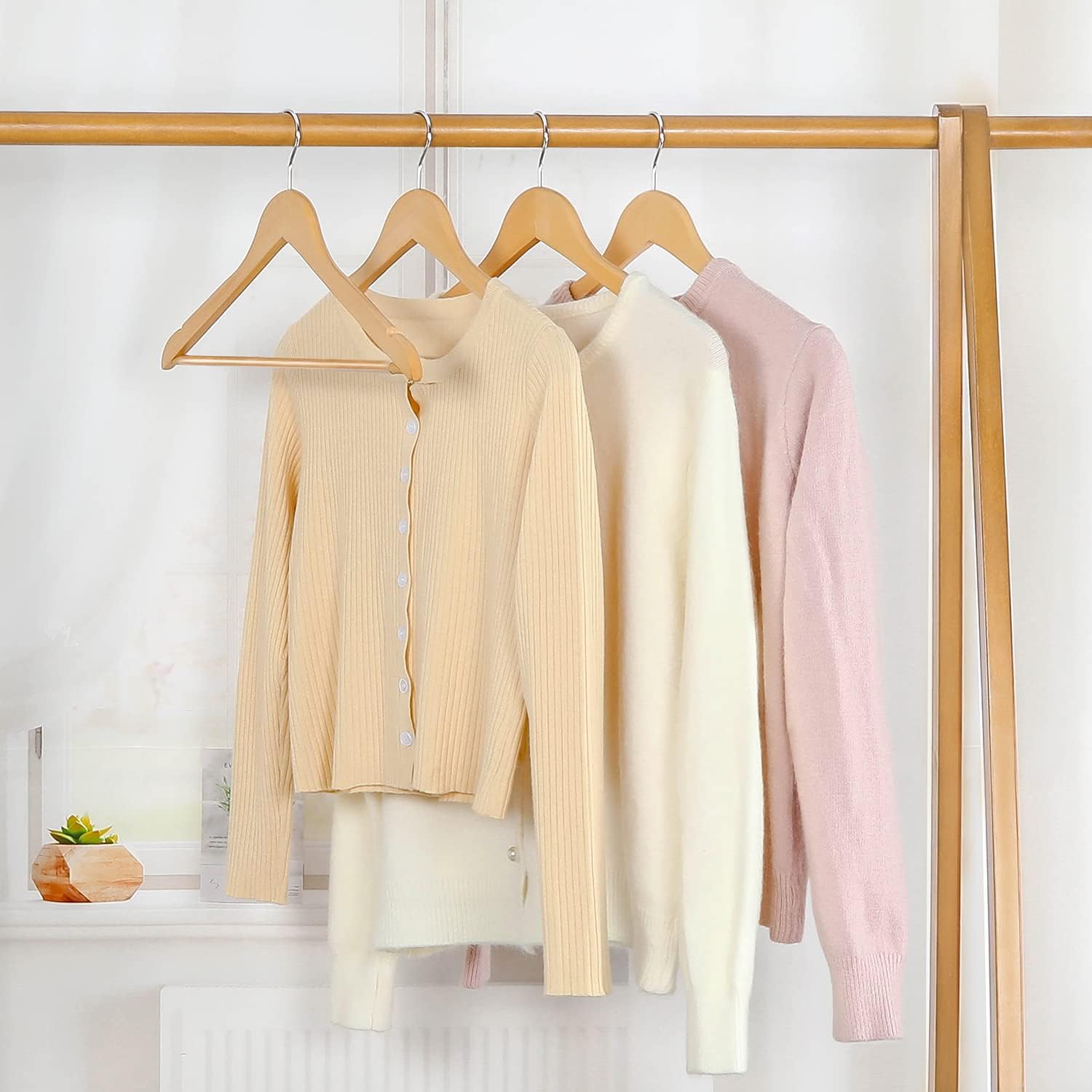 Topia Hanger Wooden Hangers 30 Pack, Natural Wood Clothes Hangers, Durable Coat Hanger With 360-Degree Rotatable Hook, Non-Slip Pants Bar And Shoulder Notches For Camisole Tops-Ct34N30