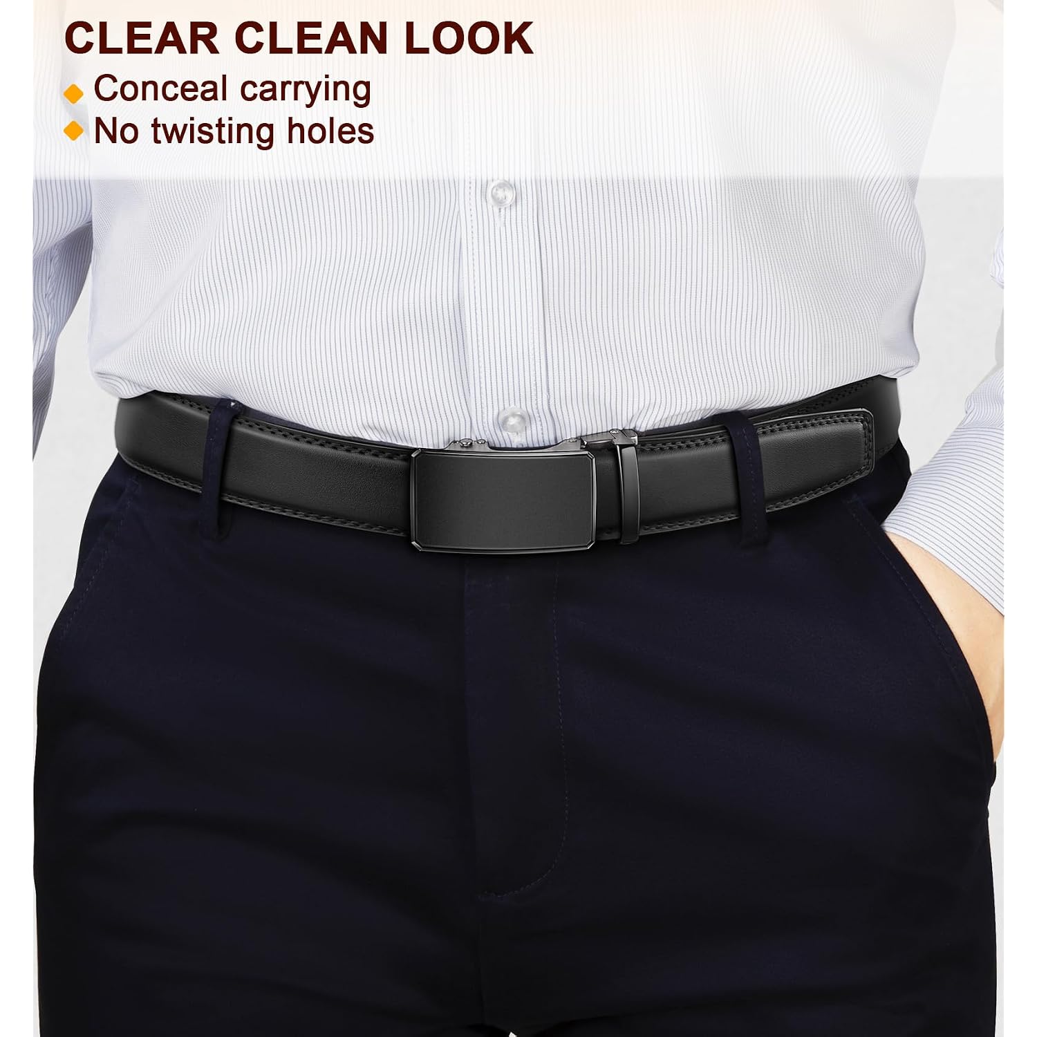 Men Belt 2 Pack, Leather Ratchet Belt Easy Click Slide For Men 1 3/8",Cut For Fit