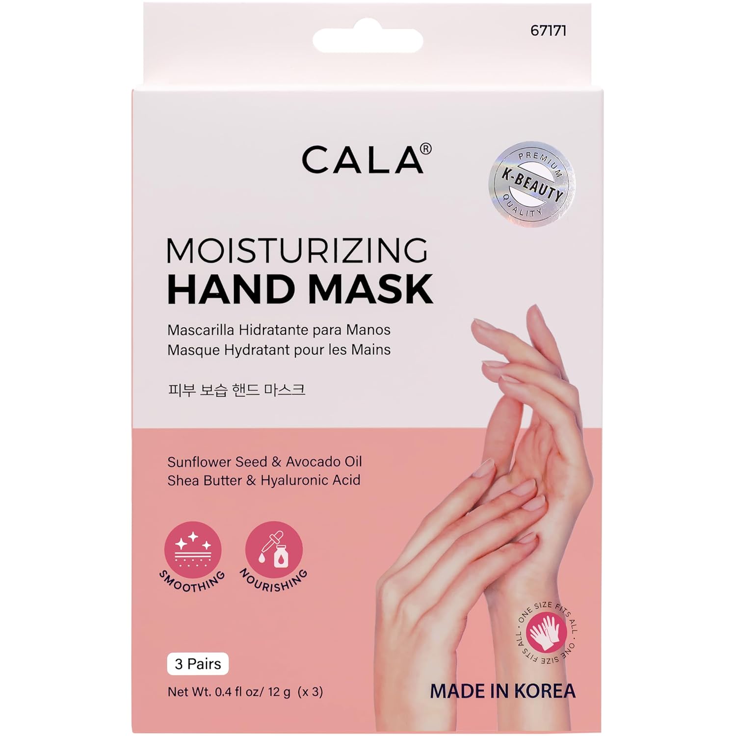 CALA Moisturizing Hand Mask Gloves with Hyaluronic Acid, Shea Butter and Avocado Oil, 3 Pairs
